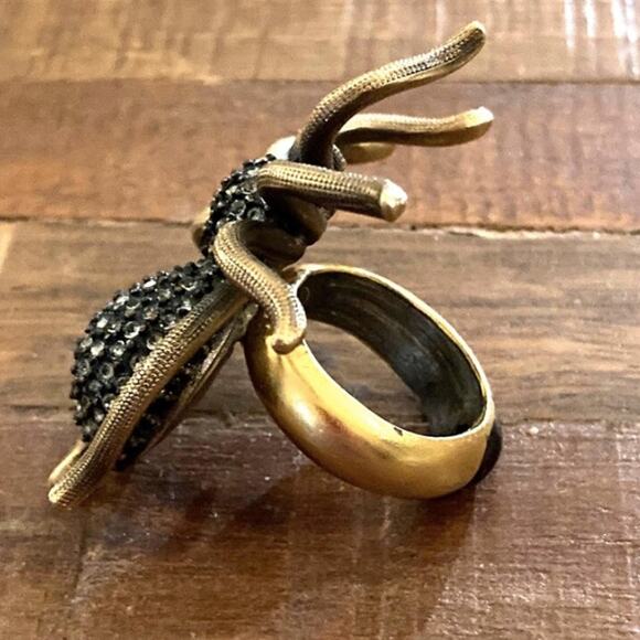 RARE 90s Linda Levinson Matte Gold, Crystal & GARNET Ring, Fall Jewelry, Vintage - Picture 3 of 12